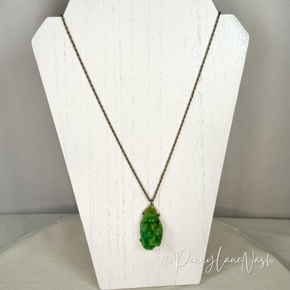 Vintage Raw Gem Elongated Pendant Golden Necklace - Picture 1 of 4
